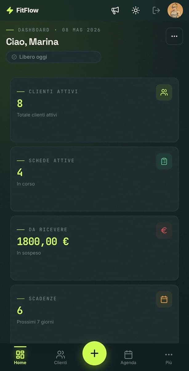 Dashboard dell'app FitFlow