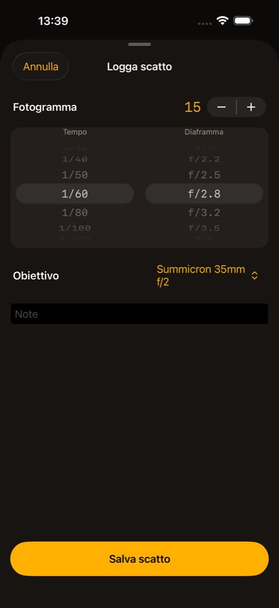 Registrazione di un fotogramma analogico in Rullino